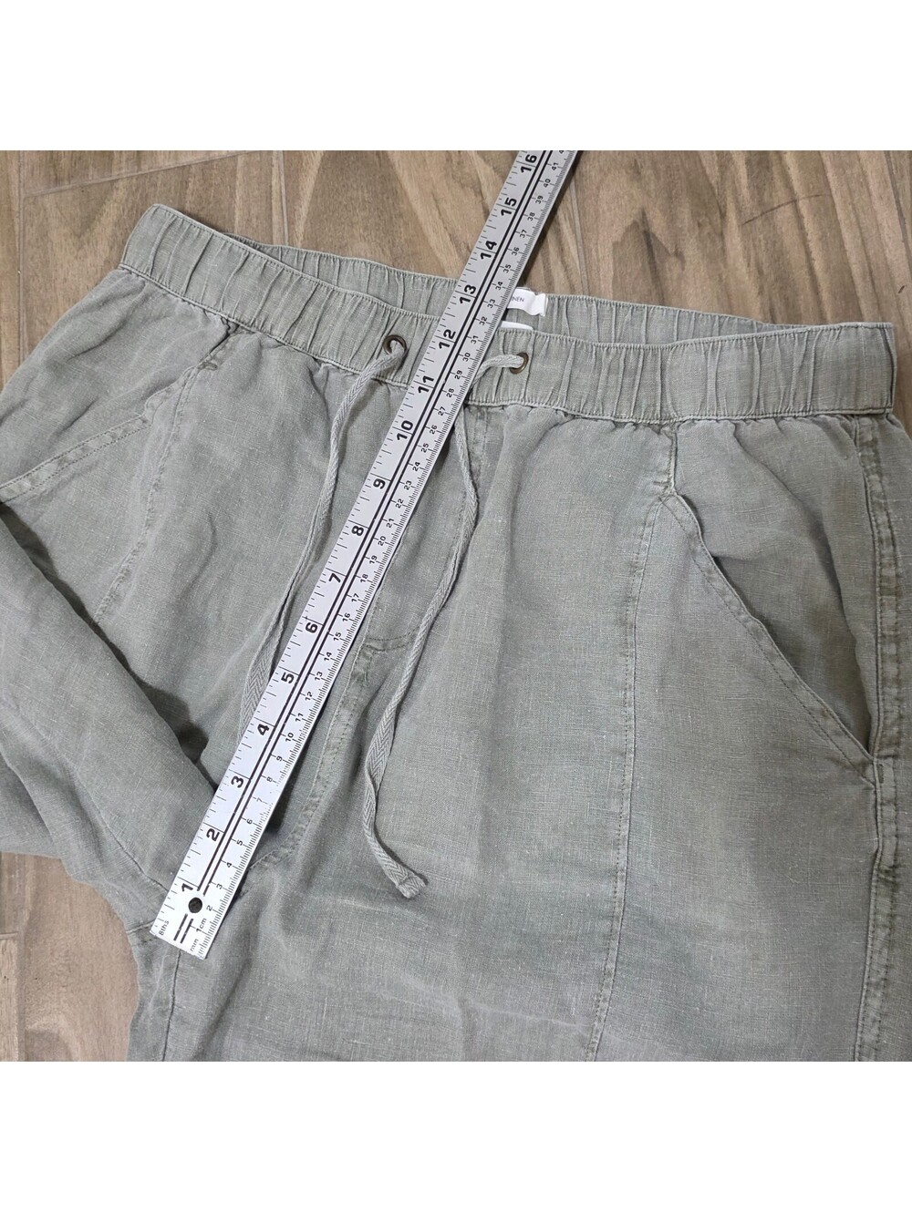 Nicole Miller New York Womens M 100% Linen Pants Sage Green Pull On Tapered - Picture 5 of 7